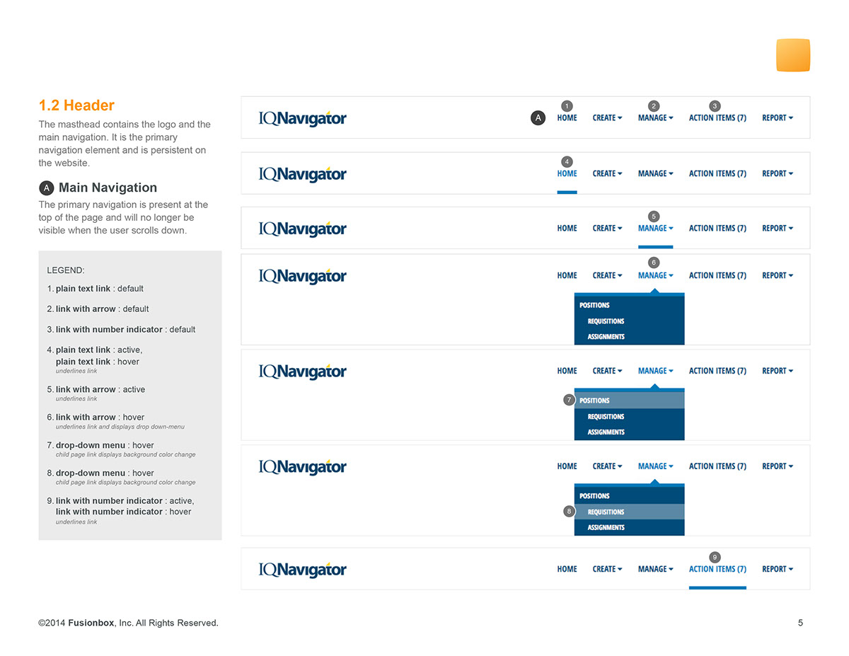 UI Style Guide Development for IQNavigator: Ensuring consistent look and feel, documentation.